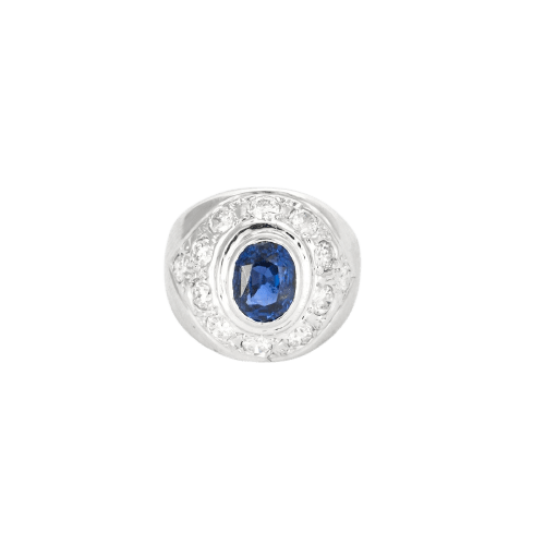 Bague 51 Bague en or blanc 18 carats avec saphir de Ceylan et diamants 58 Facettes Valuor Modèle-013