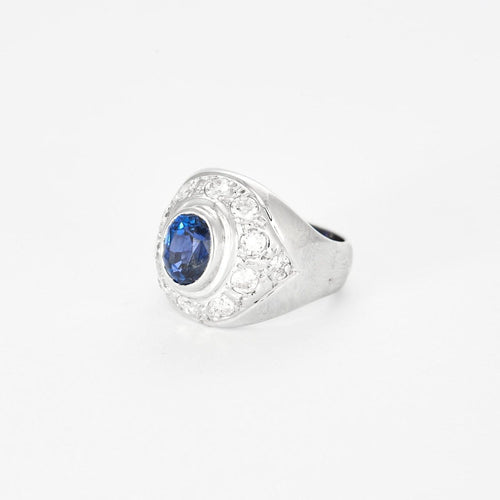 Bague 51 Bague en or blanc 18 carats avec saphir de Ceylan et diamants 58 Facettes Valuor Modèle-013