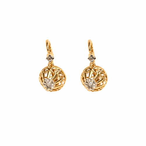 Boucles d'oreilles Boucles d’oreilles dormeuses anciennes en or jaune 750/1000 et diamants taille rose 58 Facettes LMB-406