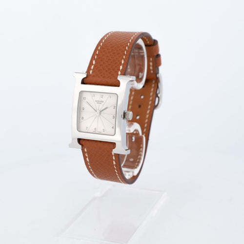 Montre Hermès - Montre Heure H, cadran argenté à chiffres arabes, SM 58 Facettes 603