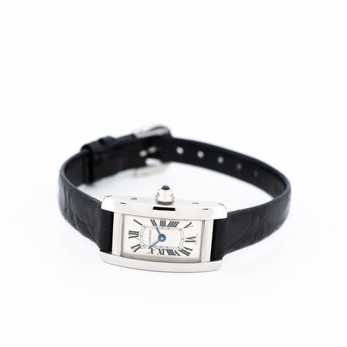 Montre Cartier - Montre Tank Américaine Mini à cadran argenté et chiffres romains 58 Facettes 617