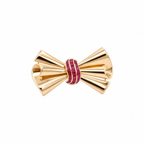 Broche Broche nœud en or rosé 18 carats sertie de rubis 58 Facettes 1.0001703/1