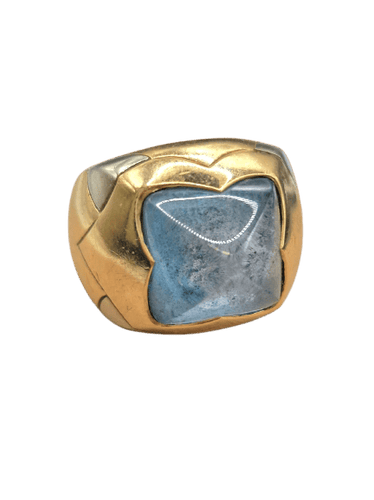 Bague 54 BVLGARI - Bague Pyramide en or jaune 750, topaze bleue 58 Facettes CV-141
