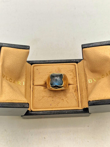 Bague 54 BVLGARI - Bague Pyramide en or jaune 750, topaze bleue 58 Facettes CV-141