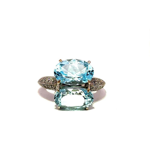 Bague 51 Bague cocktail vintage en or blanc 750, topazes bleues et diamants 58 Facettes 50547