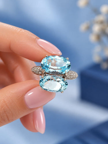 Bague 51 Bague cocktail vintage en or blanc 750, topazes bleues et diamants 58 Facettes 50547