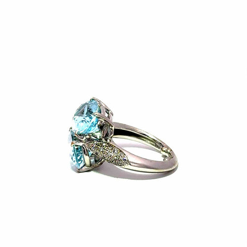 Bague 51 Bague cocktail vintage en or blanc 750, topazes bleues et diamants 58 Facettes 50547