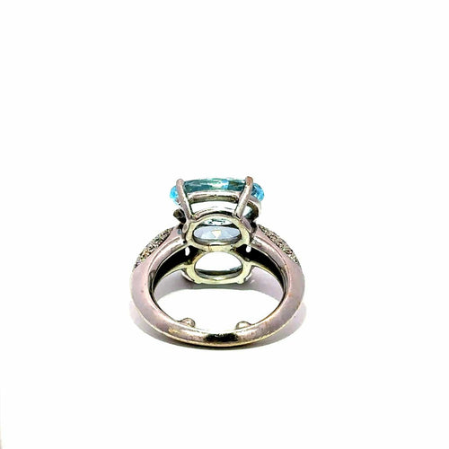 Bague 51 Bague cocktail vintage en or blanc 750, topazes bleues et diamants 58 Facettes 50547