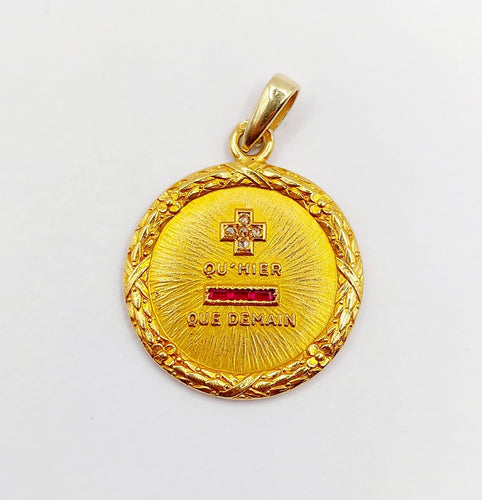 Pendentif Augis - Pendentif médaille d’amour en or 18k, diamant et rubis 58 Facettes A08036