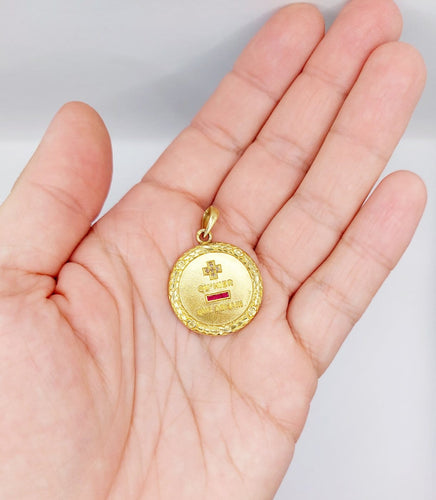 Pendentif Augis - Pendentif médaille d’amour 27 mm en or 18k, diamant et rubis 58 Facettes A08039