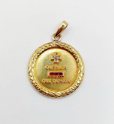 Pendentif Augis - Pendentif médaille d’amour en or 18k, diamant et rubis, 27 mm, vers 1950 58 Facettes A08040