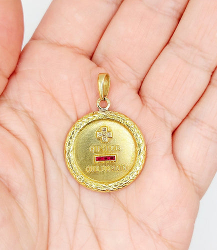 Pendentif Augis - Pendentif médaille d’amour en or 18k, diamant et rubis, 27 mm, vers 1950 58 Facettes A08040