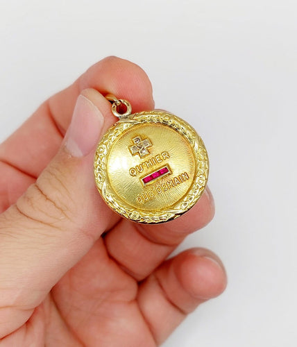 Pendentif Augis - Pendentif médaille d’amour en or 18k, diamant et rubis, 27 mm, vers 1950 58 Facettes A08040
