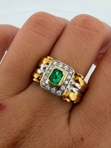 Bague 55 Bague bandeau en or jaune et blanc 18 ct, émeraude et diamants 58 Facettes 605/26 F