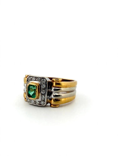 Bague 55 Bague bandeau en or jaune et blanc 18 ct, émeraude et diamants 58 Facettes 605/26 F