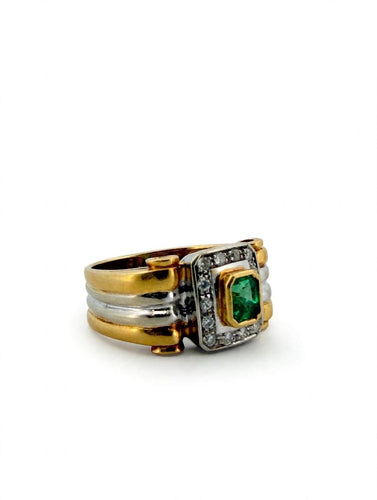 Bague 55 Bague bandeau en or jaune et blanc 18 ct, émeraude et diamants 58 Facettes 605/26 F
