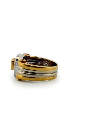 Bague 55 Bague bandeau en or jaune et blanc 18 ct, émeraude et diamants 58 Facettes 605/26 F