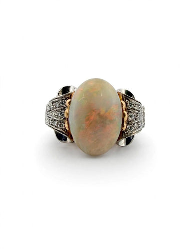 Bague 58 Bague en or jaune et blanc 18k, opale et diamants 58 Facettes 605/26 G