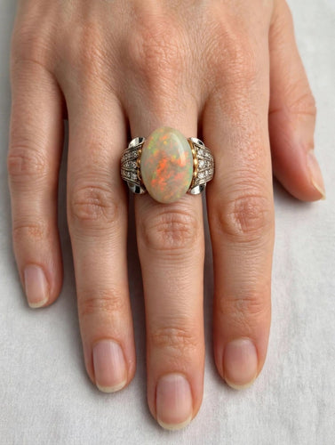Bague 58 Bague en or jaune et blanc 18k, opale et diamants 58 Facettes 605/26 G