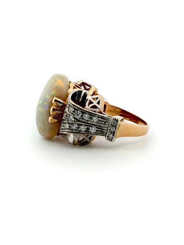 Bague 58 Bague en or jaune et blanc 18k, opale et diamants 58 Facettes 605/26 G