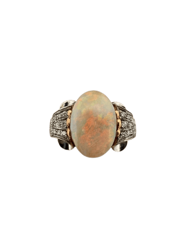 Bague 58 Bague en or jaune et blanc 18k, opale et diamants 58 Facettes 605/26 G