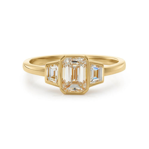 Bague 51 Bague de fiançailles Art déco à trois diamants, 1,40 ct, en or jaune 18k 58 Facettes EW-0010