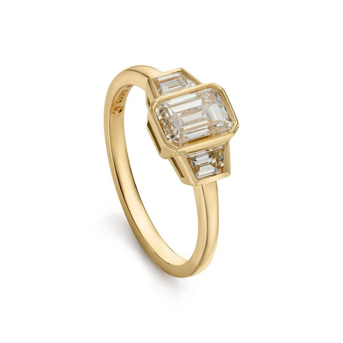 Bague 51 Bague de fiançailles Art déco à trois diamants, 1,40 ct, en or jaune 18k 58 Facettes EW-0010