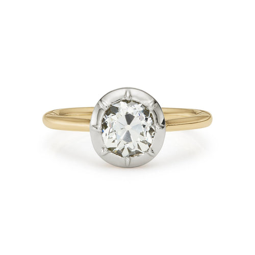 Bague 51 Bague solitaire en diamant taille ancienne, 1,50 ct, or jaune 18k et platine 58 Facettes EW-0011