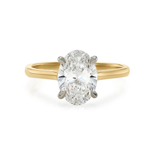 Bague 51 Bague solitaire de fiançailles, diamant ovale 1,20 ct, or jaune 18k et platine 58 Facettes EW-0012