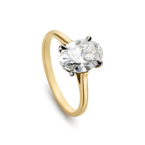 Bague 51 Bague solitaire de fiançailles, diamant ovale 1,20 ct, or jaune 18k et platine 58 Facettes EW-0012