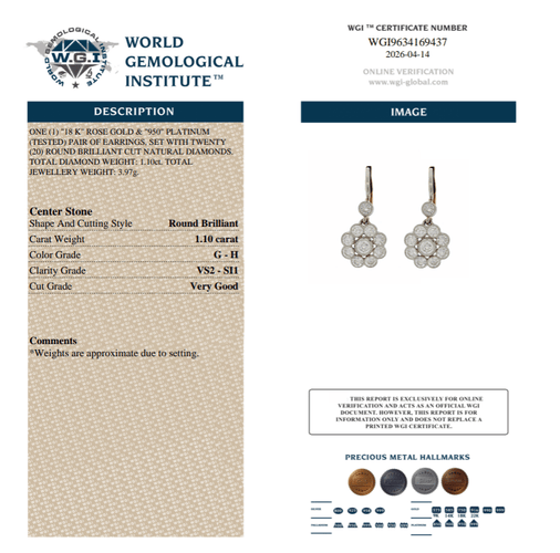 Boucles d'oreilles Boucles d’oreilles pendantes d’inspiration édouardienne, diamants 1,10 ct, or jaune 18 ct et platine 58 Facettes VI-0033