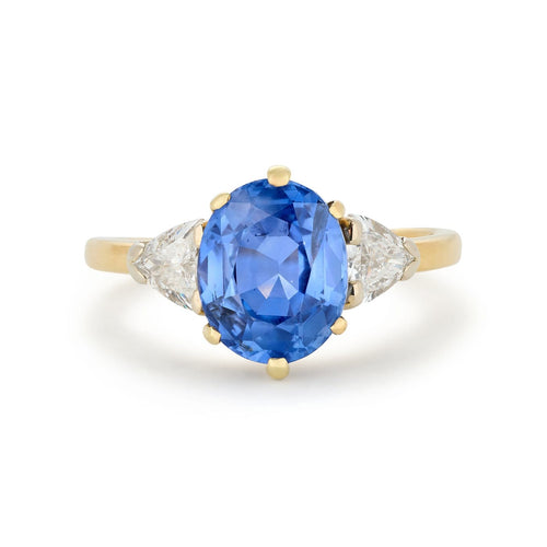 Bague 50 Bague de fiançailles contemporaine en saphir bleu et diamants, or jaune et blanc 18 carats 58 Facettes VI-0035