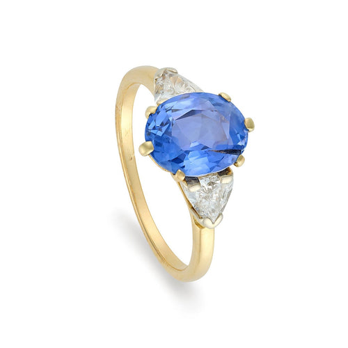 Bague 50 Bague de fiançailles contemporaine en saphir bleu et diamants, or jaune et blanc 18 carats 58 Facettes VI-0035