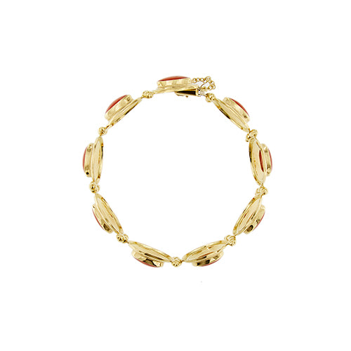 Bracelet Bracelet en or jaune 18 ct avec 9 coraux rouges cabochon 58 Facettes 39982