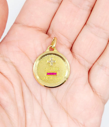 Pendentif Augis - Pendentif médaille d'amour en or 18k, rubis et diamants taille rose 58 Facettes A08042