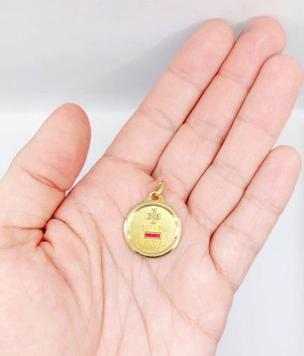 Pendentif Augis - Pendentif médaille d'amour en or 18k, rubis et diamants taille rose 58 Facettes A08042