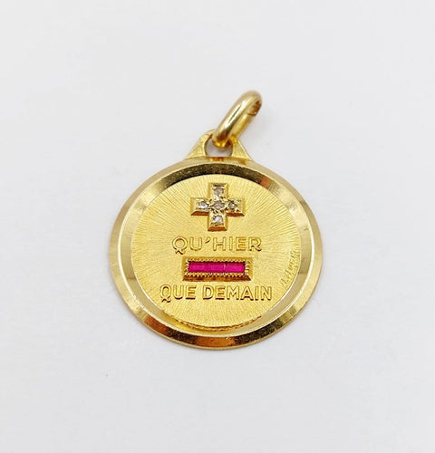 Pendentif Augis - Pendentif médaille d'amour en or 18k, rubis et diamants taille rose 58 Facettes A08042