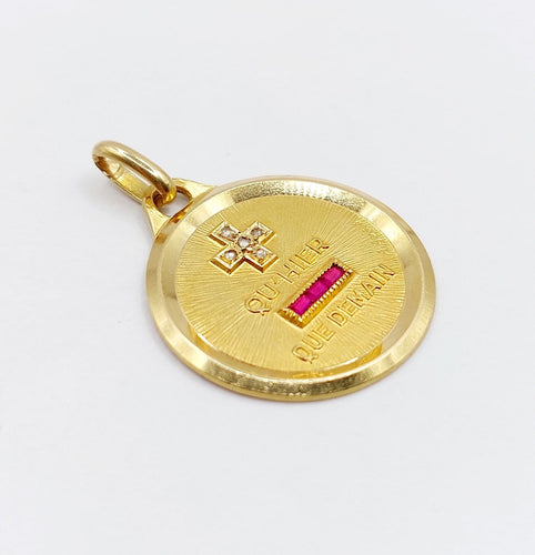 Pendentif Augis - Pendentif médaille d'amour en or 18k, rubis et diamants taille rose 58 Facettes A08042