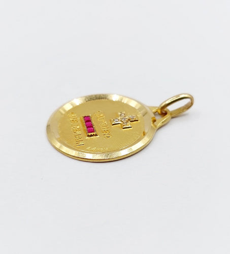 Pendentif Augis - Pendentif médaille d'amour en or 18k, rubis et diamants taille rose 58 Facettes A08042
