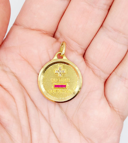 Pendentif Augis - Pendentif médaille d'amour en or 18k, rubis et diamants taille rose 58 Facettes A08042