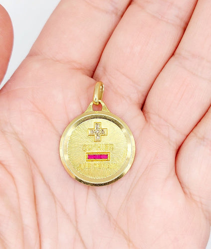 Pendentif Augis - Pendentif médaille d'amour en or 18k, rubis et diamants taille rose 58 Facettes A08042