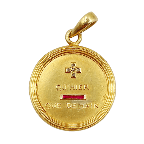 Pendentif Augis - Pendentif médaille d’amour en or 18k, diamants et rubis, vers 1960 58 Facettes A08041