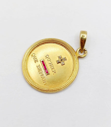 Pendentif Augis - Pendentif médaille d’amour en or 18k, diamants et rubis, vers 1960 58 Facettes A08041