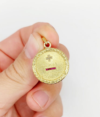 Pendentif Augis - Pendentif médaille d’amour en or 18k, diamant et rubis 58 Facettes A08044