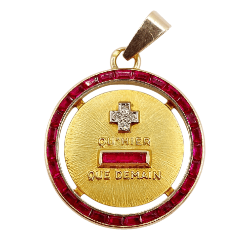 Pendentif Augis - Pendentif médaille d’amour en or 18k, diamants et rubis calibrés 58 Facettes A08046