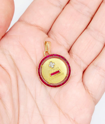 Pendentif Augis - Pendentif médaille d’amour en or 18k, diamants et rubis calibrés 58 Facettes A08046