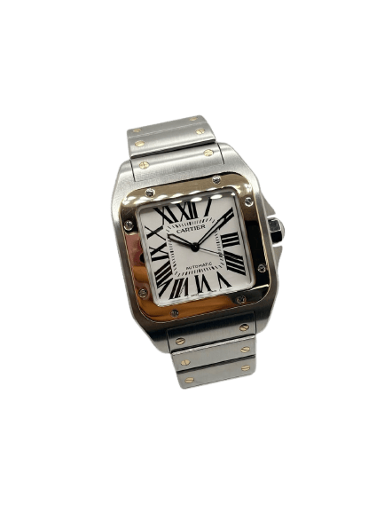 Montre Cartier Santos 100 - Montre automatique en or jaune 18 carats et acier 58 Facettes 2324