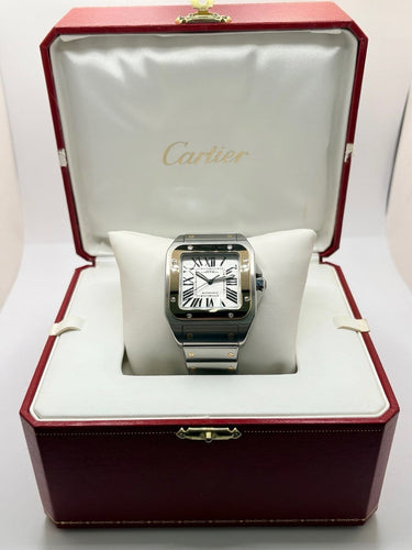 Montre Cartier Santos 100 - Montre automatique en or jaune 18 carats et acier 58 Facettes 2324