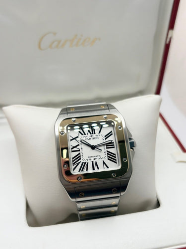 Montre Cartier Santos 100 - Montre automatique en or jaune 18 carats et acier 58 Facettes 2324