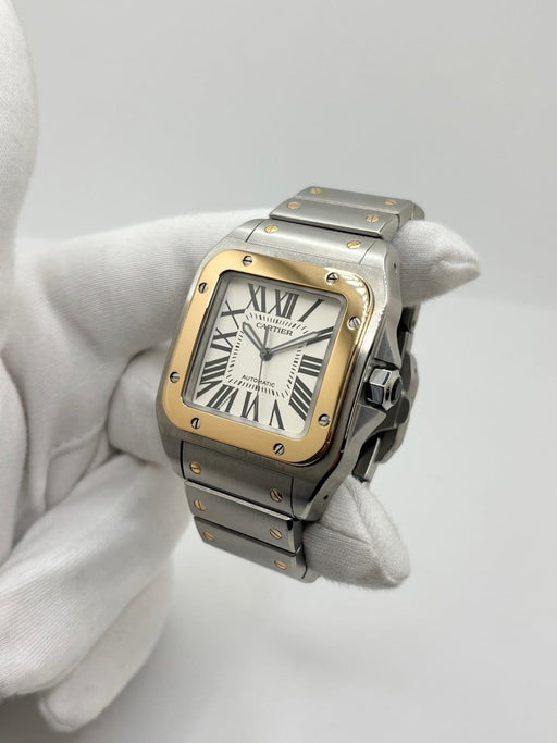 Montre Cartier Santos 100 - Montre automatique en or jaune 18 carats et acier 58 Facettes 2324
